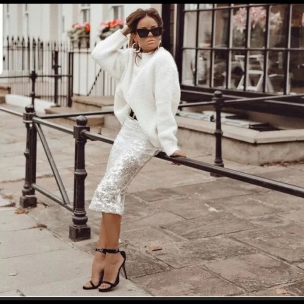 Zara sequin pencil skirt white xsmall bloggers - Picture 6 of 8